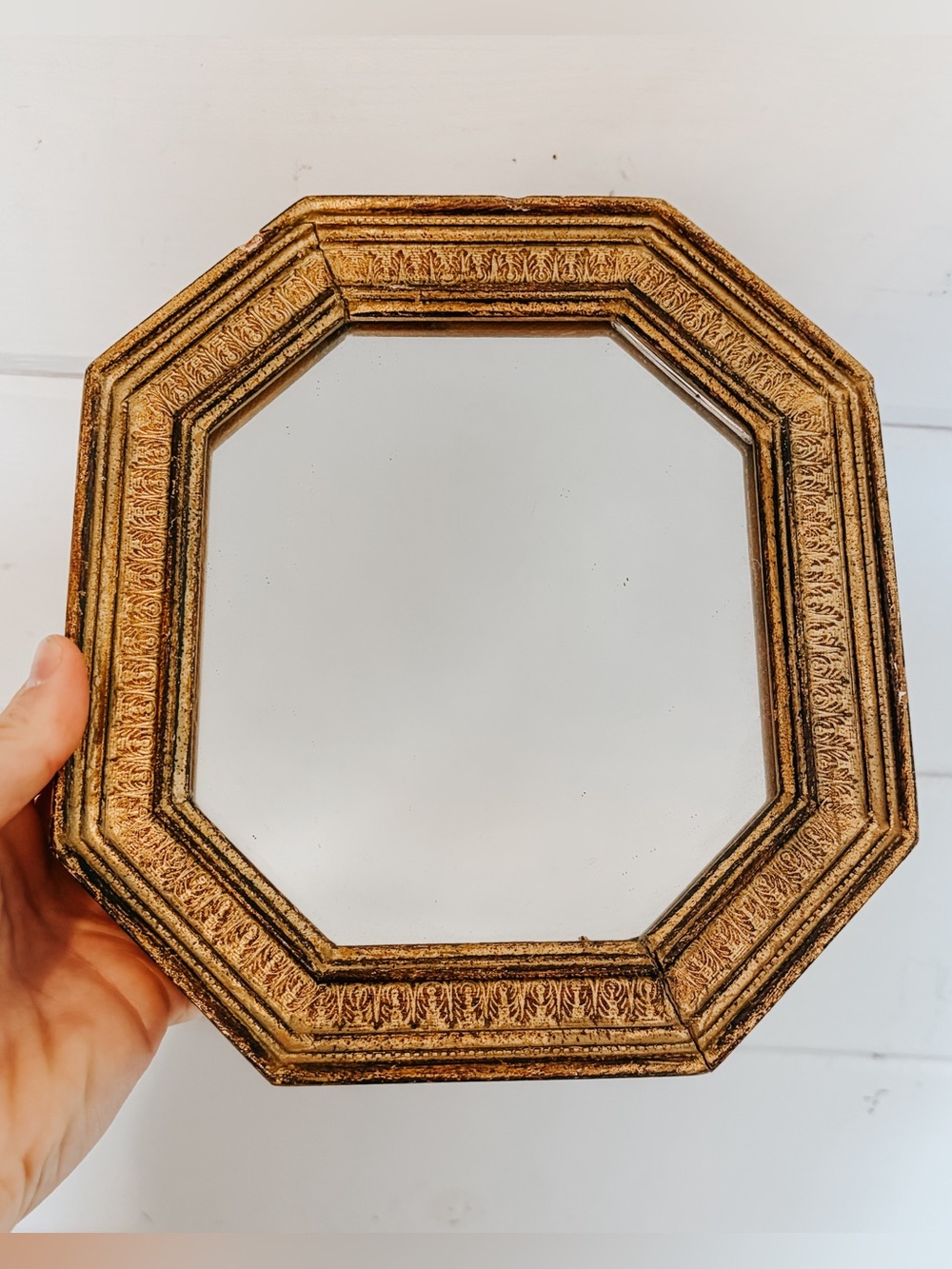 Vintage Gold Gilt Octagonal Framed Mirror | Vintage Mini Mirror